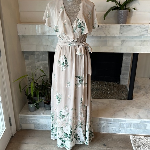 Show Me Your MuMu Audrey Beige Floral Chiffon Maxi Dress Size Small - Picture 7 of 14